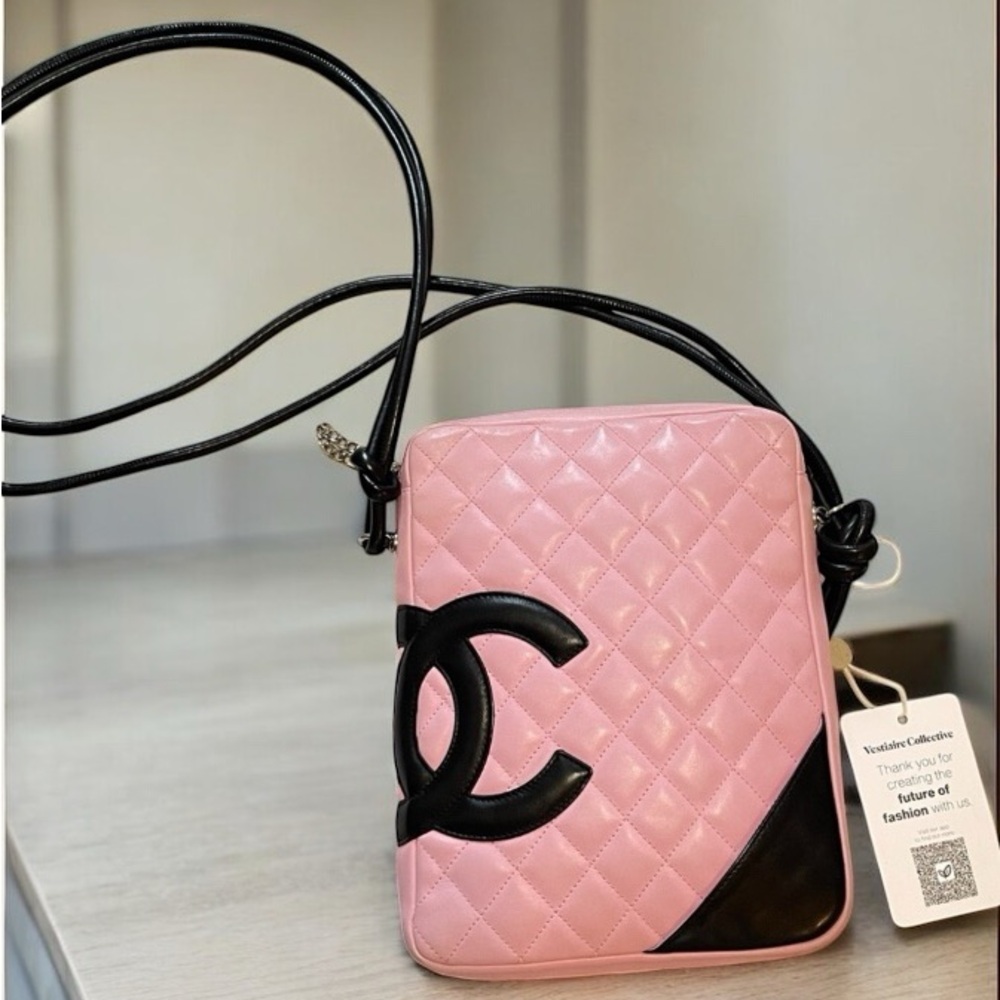 Authentic Chanel Cambon crossbody quilted Pink & black lambskin Y2K EUC - Picture 3 of 16